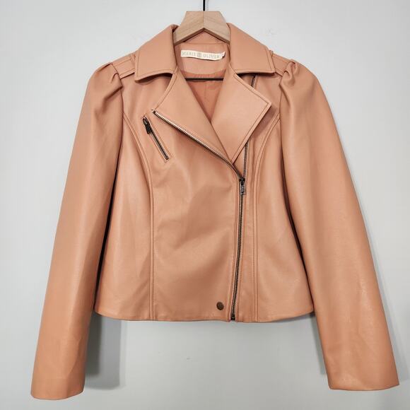 Marie Oliver Maeve Moto Jacket Vegan Leather in Beige Blush, S - Picture 3 of 11
